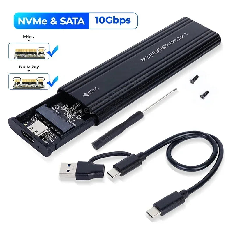 NVME M.2 Solid State Drive External Enclosure 2230/2242/2260/2280 M.2 to USB C 10Gbps SSD Aluminum Case Type A+C for M/M+B Key