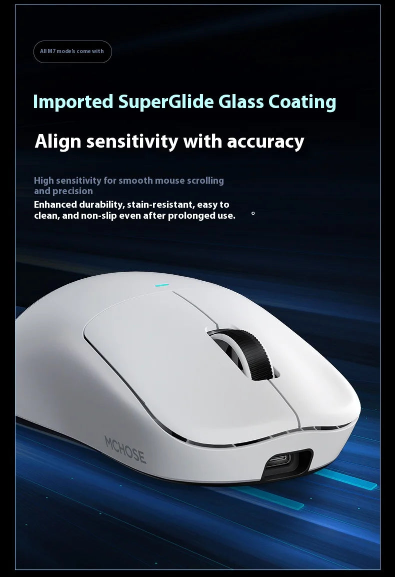 MCHOSE M7 Ultra Tri-Mode Wireless Gaming Mouse, Lightweight Esports with PAW3395 Sensor, Bluetooth for PC & Office