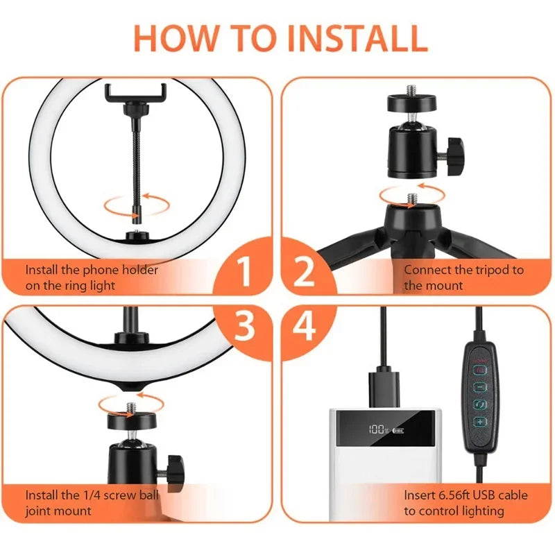 16cm/26cm/30cm LED Ring Light With Tripod Stand For Phone Video