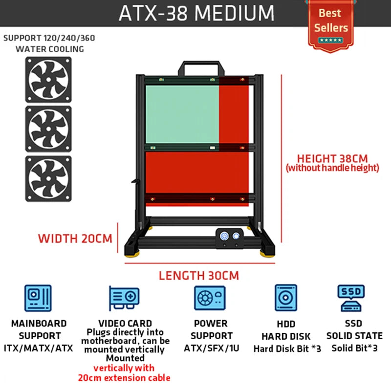 Open Bench pc case Table Customizable Aluminum Alloy Portable ITX MATX ATX Motherboard 240/360 Water Cooling PC Game Case