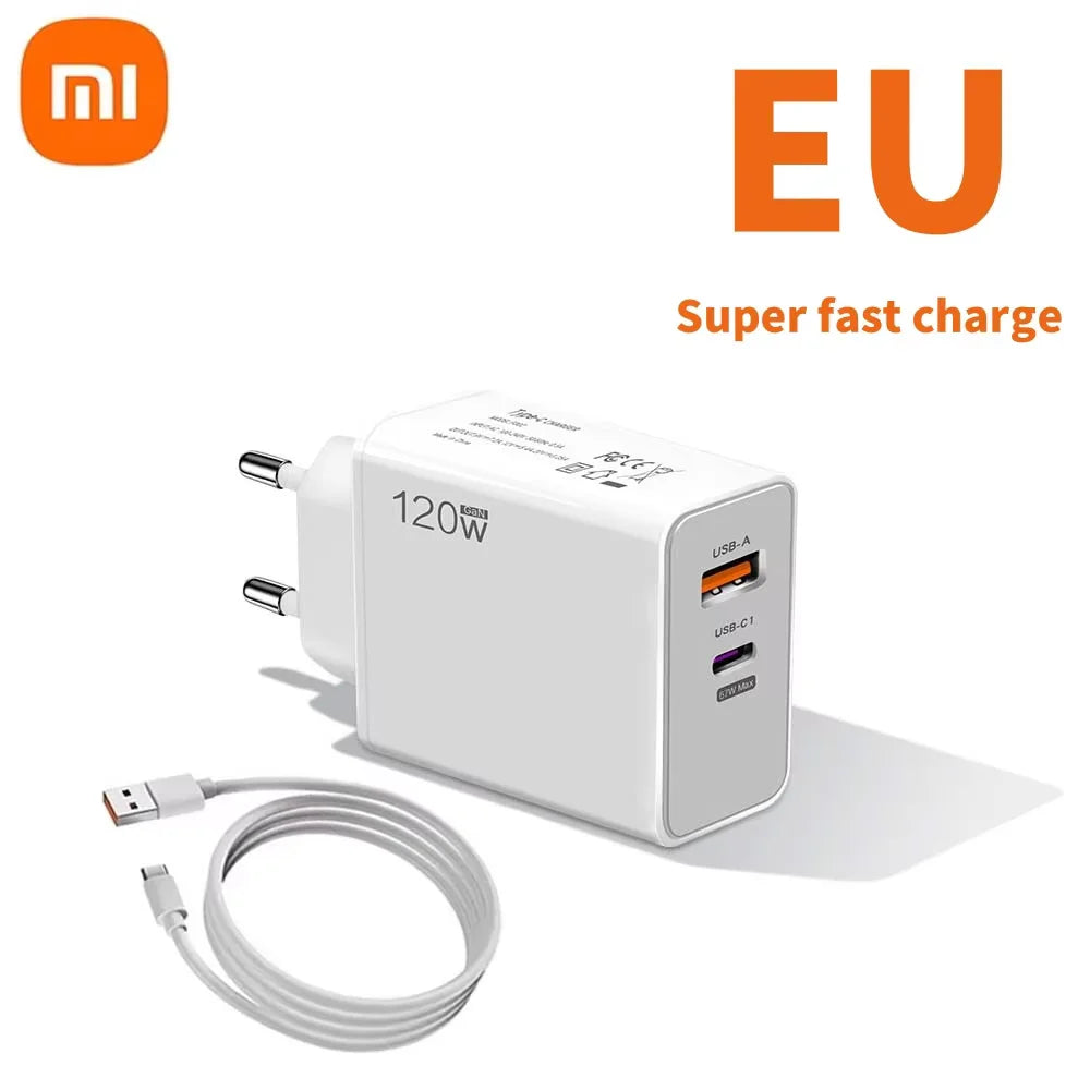 Xiaomi 120W Charger Turbo Fast Charging EU US UK Wall Hypercharge Adapter USB 6A Type C Cable For Xiaomi 13 12 11 Ultra Redmi