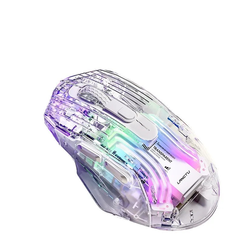 LangTu G4 Tri-mode Transparent Gaming Mouse E-sports Chip 3D Scroll Wheel 5 levels of DPI 7buttons Ergonomic Design Colorful RGB