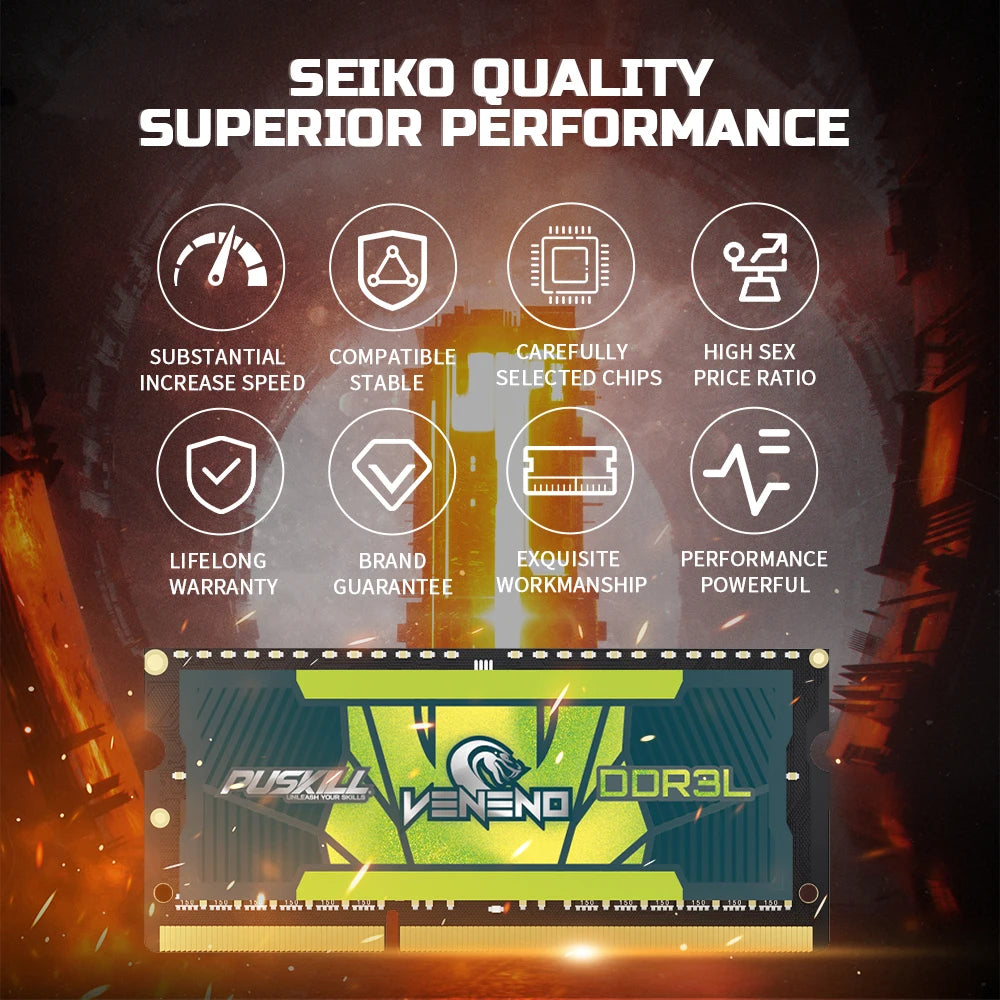 PUSKILL DDR4 Notebook Ram DDR3L 32GB 16GB 8GB 4GB 1.2V 3200MHz 2666MHz 2400MHz 1.35V 1600MHz 1333MHz Sodimm Laptop Memory