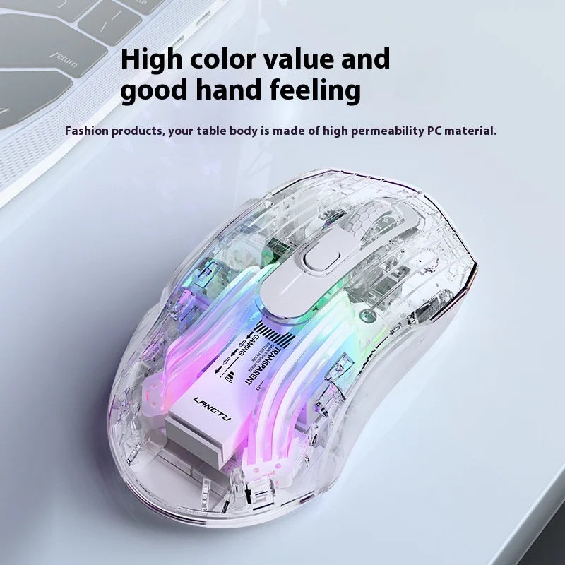 LangTu G4 Tri-mode Transparent Gaming Mouse E-sports Chip 3D Scroll Wheel 5 levels of DPI 7buttons Ergonomic Design Colorful RGB