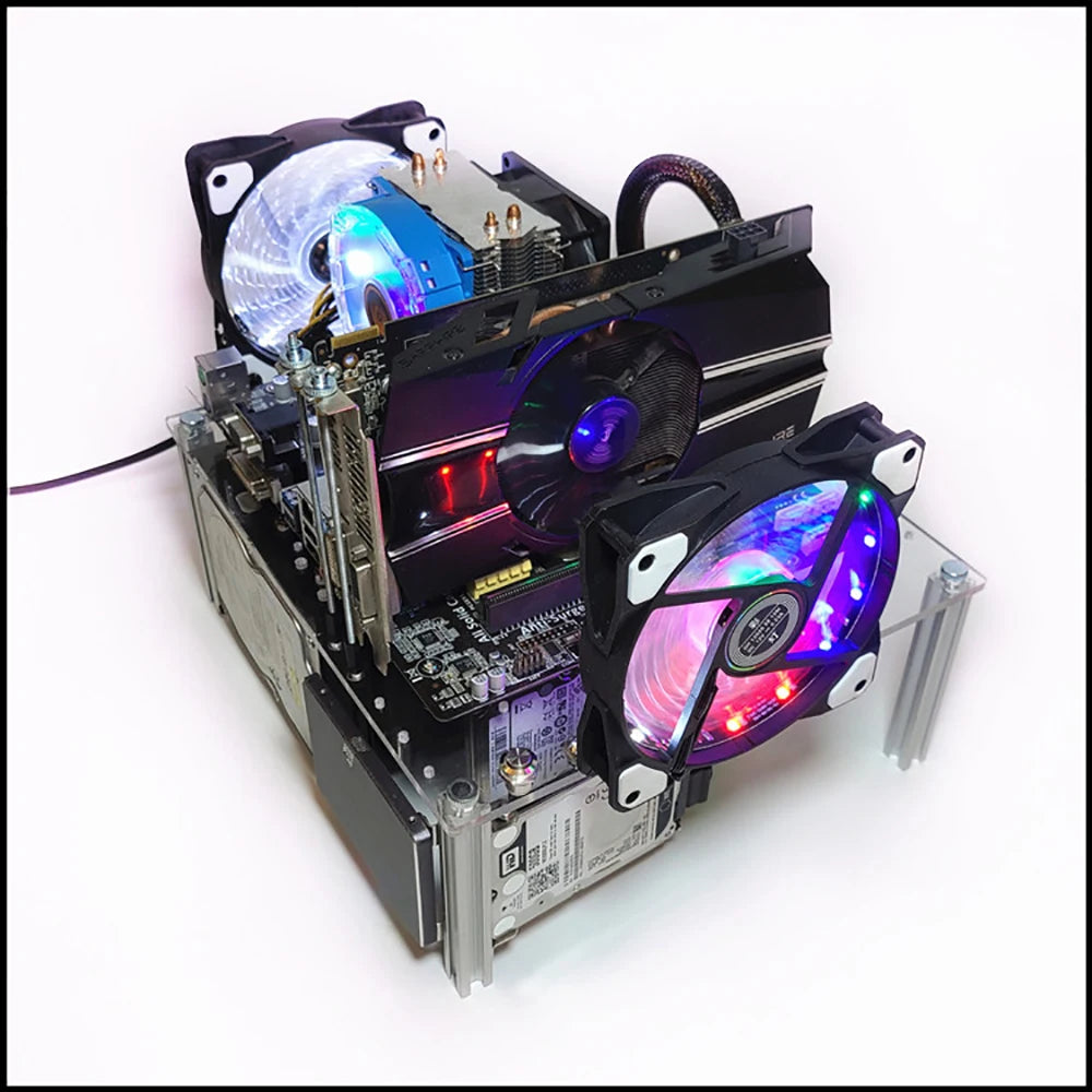 PC Open Chassis Stackable Computer Case 2 Layers Acrylic ATX MATX ITX Motherboard Test Bench Platform DIY Computer Case