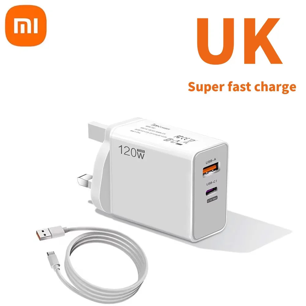 Xiaomi 120W Charger Turbo Fast Charging EU US UK Wall Hypercharge Adapter USB 6A Type C Cable For Xiaomi 13 12 11 Ultra Redmi