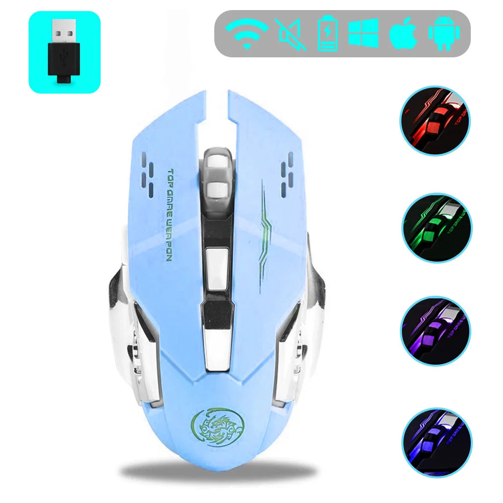 Wireless Mouse Gaming Computer Silent Rechargeable Bluetooth Mouse USB Mechanical E-Sports Backlight PC Gamer Mouse for Laptop