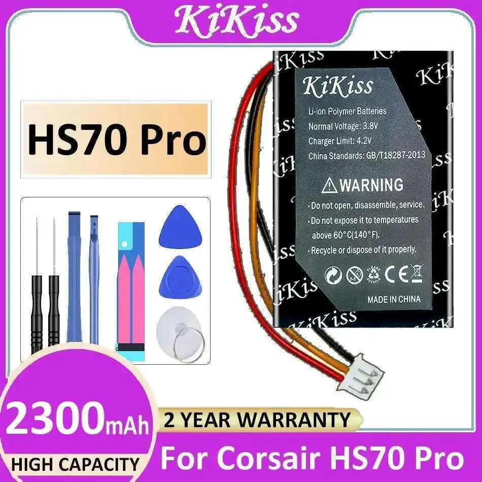 2300Mah Earphone Battery Reliable Power For Corsair HS70 Pro