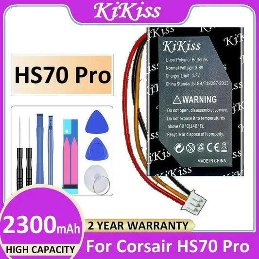 2300Mah Earphone Battery Reliable Power For Corsair HS70 Pro