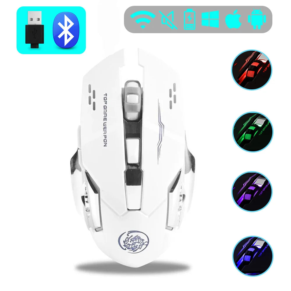 Wireless Mouse Gaming Computer Silent Rechargeable Bluetooth Mouse USB Mechanical E-Sports Backlight PC Gamer Mouse for Laptop