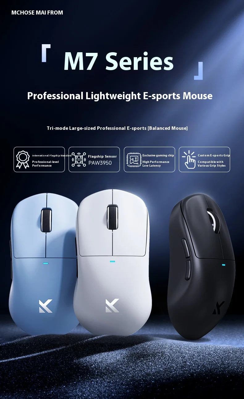 MCHOSE M7 Ultra Tri-Mode Wireless Gaming Mouse, Lightweight Esports with PAW3395 Sensor, Bluetooth for PC & Office
