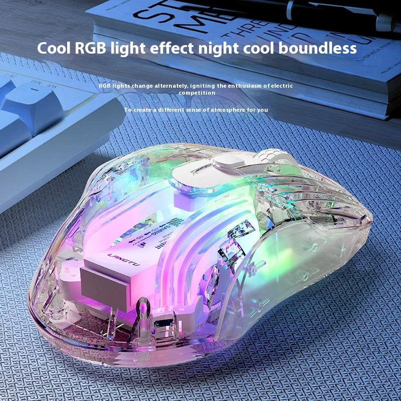 LangTu G4 Tri-mode Transparent Gaming Mouse E-sports Chip 3D Scroll Wheel 5 levels of DPI 7buttons Ergonomic Design Colorful RGB