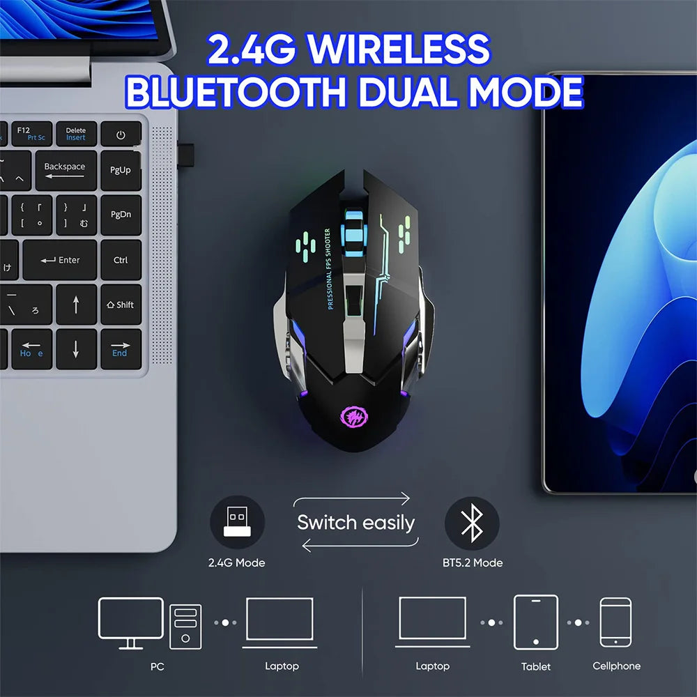 Wireless Mouse Gaming Computer Silent Rechargeable Bluetooth Mouse USB Mechanical E-Sports Backlight PC Gamer Mouse for Laptop