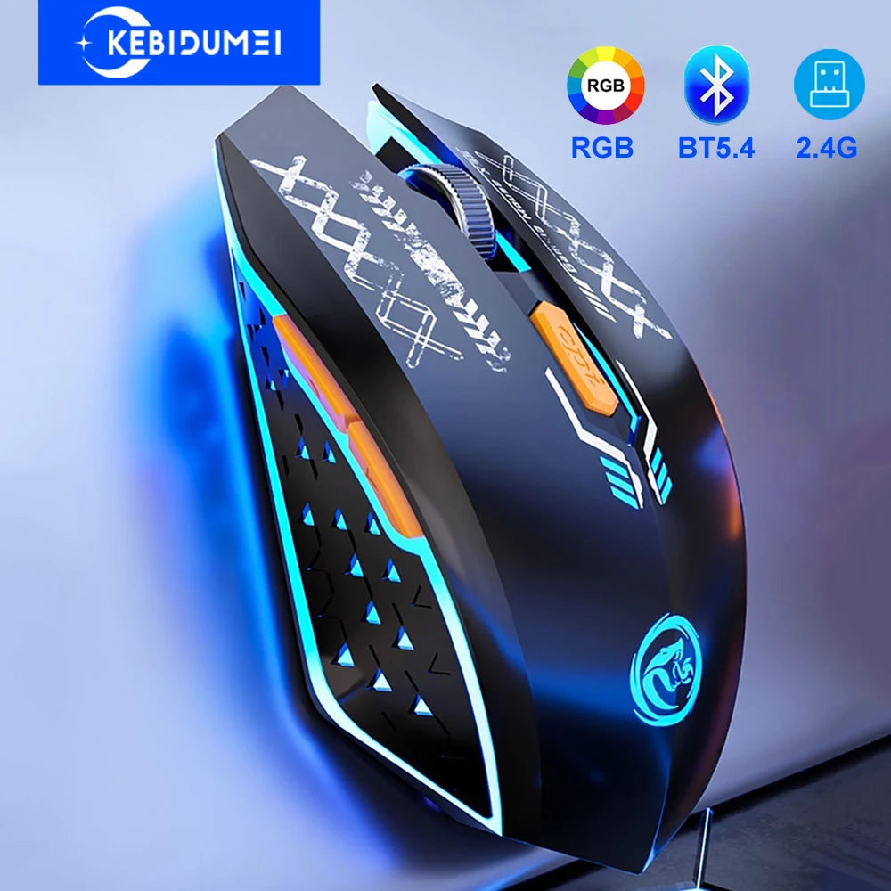 Bluetooth 5.4 Mouse 2.4G Wireless Mouse RGB Backlit Dual-mode Rechargeable Silent Mice Gaming Mouse 1600 DPI Mouse for PC Laptop