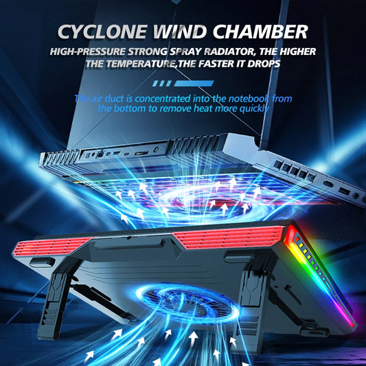 COOLCOLD Air Compression RGB Laptop Cooling Pad - Ultra-Quiet USB Cooler, Fast Heat Dissipation & Adjustable Stand