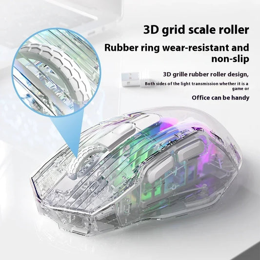 LangTu G4 Tri-mode Transparent Gaming Mouse E-sports Chip 3D Scroll Wheel 5 levels of DPI 7buttons Ergonomic Design Colorful RGB