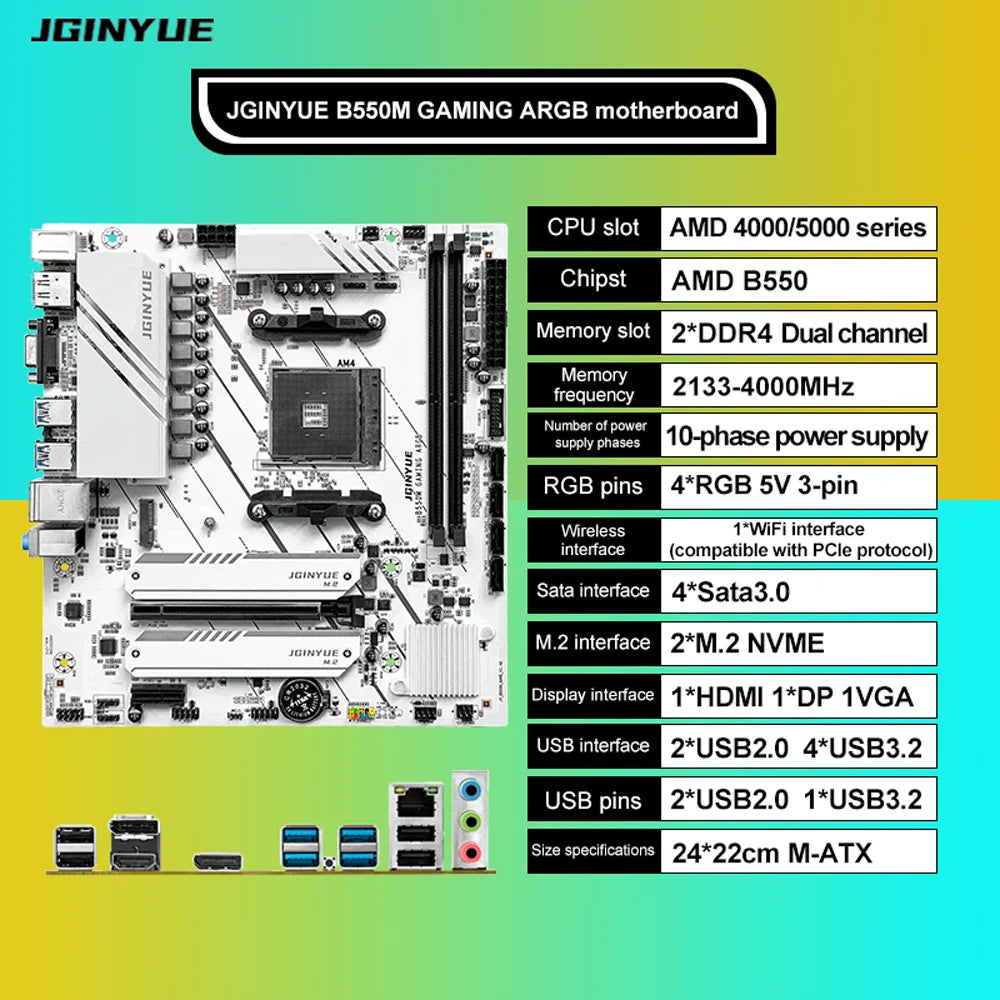B550M GAMING ARGB Motherboard AMD 4000/5000 DDR4 RAM  PCI-E 4.0 Computer GAMING DDR4 ARGB  Motherboard AM4 AMD SATA 6Gb/s Micro
