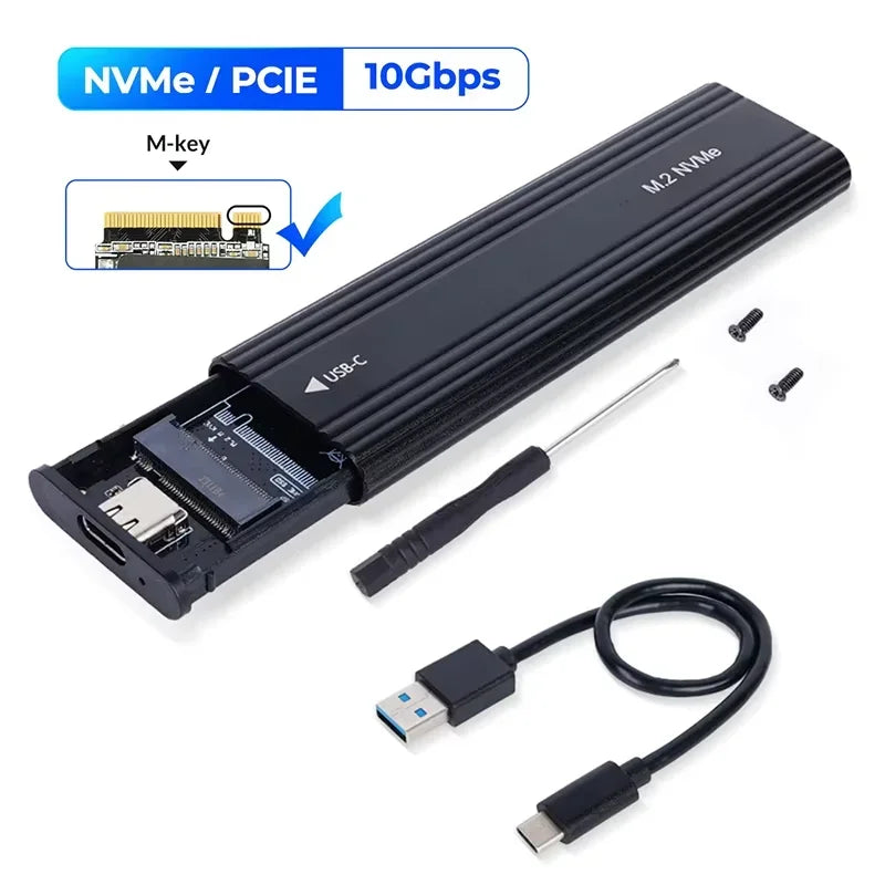 NVME M.2 Solid State Drive External Enclosure 2230/2242/2260/2280 M.2 to USB C 10Gbps SSD Aluminum Case Type A+C for M/M+B Key