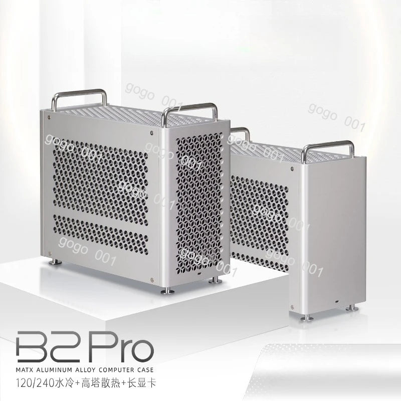 "B2Pro Aluminum MATX Case - Compact ATX/SFX Chassis with Top Handle, Minimalist Design Supports 240mm Radiator"