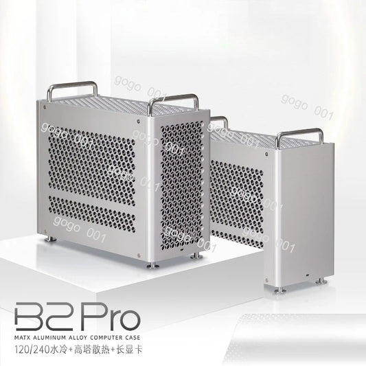 "B2Pro Aluminum MATX Case - Compact ATX/SFX Chassis with Top Handle, Minimalist Design Supports 240mm Radiator"