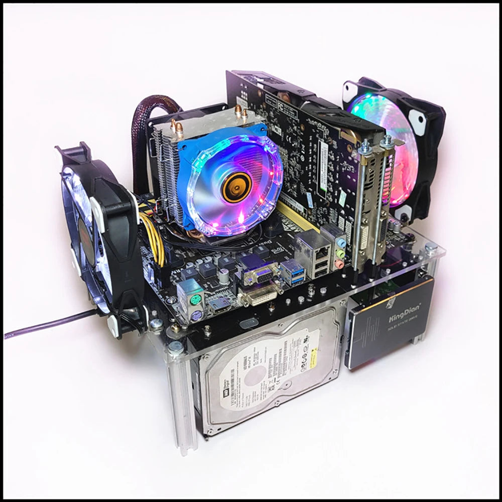 PC Open Chassis Stackable Computer Case 2 Layers Acrylic ATX MATX ITX Motherboard Test Bench Platform DIY Computer Case