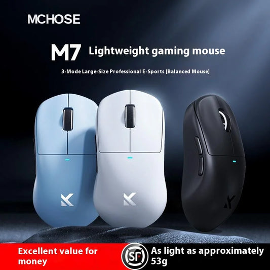 MCHOSE M7 Ultra Tri-Mode Wireless Gaming Mouse, Lightweight Esports with PAW3395 Sensor, Bluetooth for PC & Office