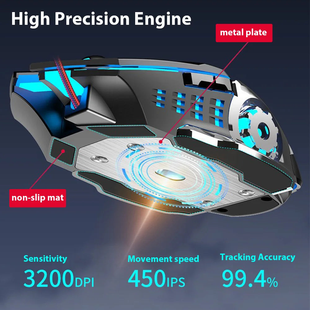 Wireless Mouse Gaming Computer Silent Rechargeable Bluetooth Mouse USB Mechanical E-Sports Backlight PC Gamer Mouse for Laptop