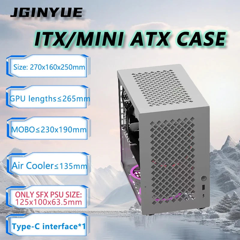 JGINYUE ITX/mini ATX Case Limited-time upgrade to a 4mm acrylic side panel For B450I/B550I/B650I/H610I/B760I