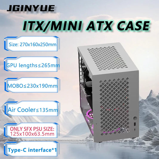 JGINYUE ITX/mini ATX Case Limited-time upgrade to a 4mm acrylic side panel For B450I/B550I/B650I/H610I/B760I