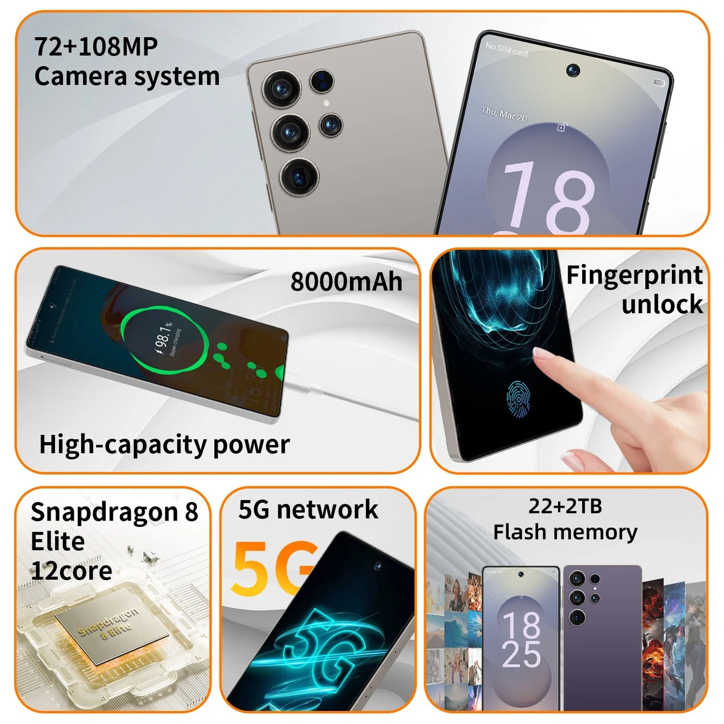 Original S25 Ultra Smartphone 4G/5G Android 15 6.9 inch 8000mAh Snapdragon 8 Elite 12core 108MP Camera Dual SIM unlock phone