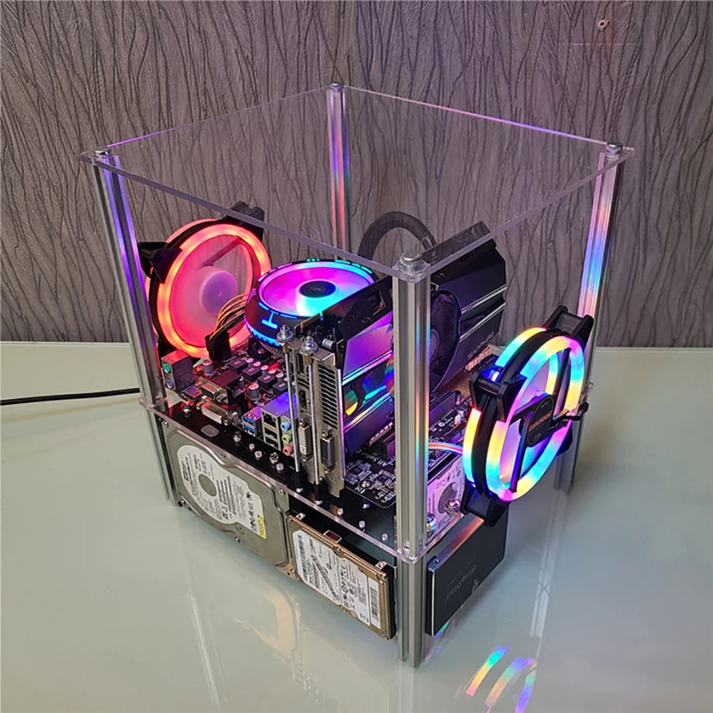 PC Open Chassis Stackable Computer Case 2 Layers Acrylic ATX MATX ITX Motherboard Test Bench Platform DIY Computer Case