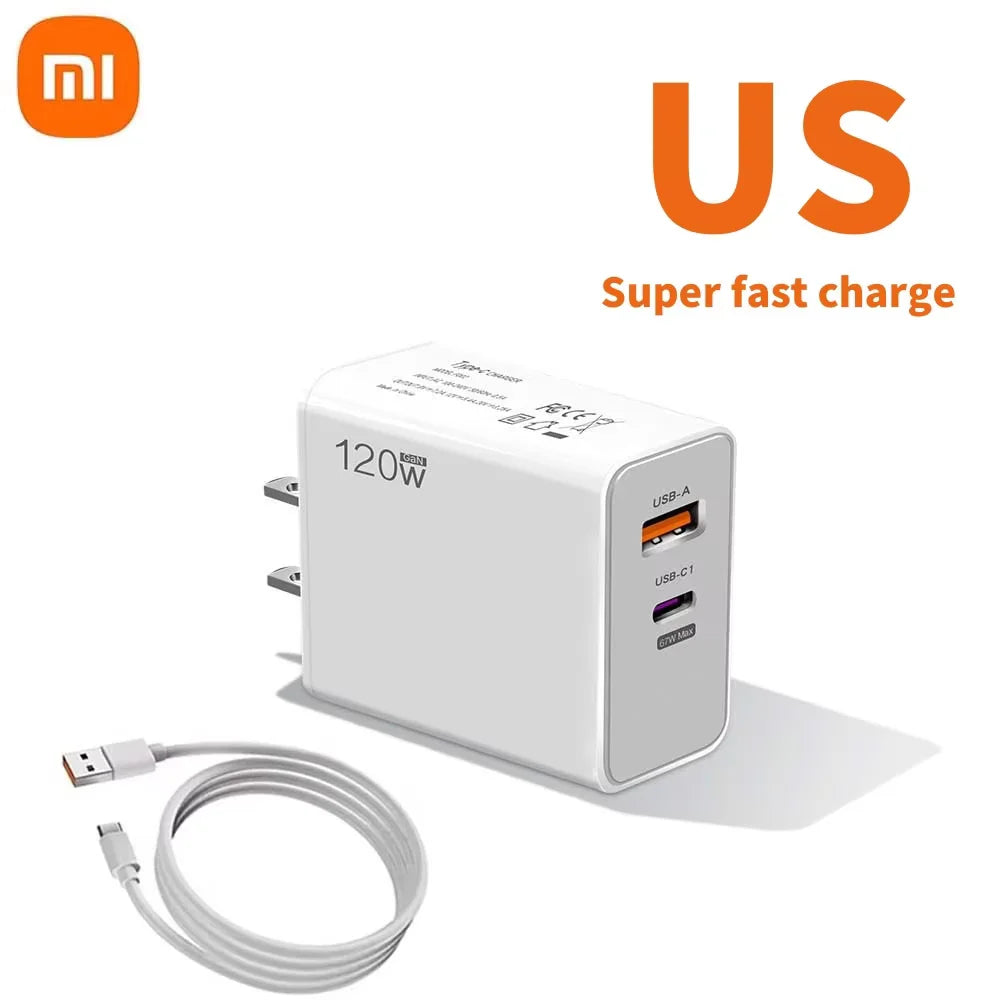 Xiaomi 120W Charger Turbo Fast Charging EU US UK Wall Hypercharge Adapter USB 6A Type C Cable For Xiaomi 13 12 11 Ultra Redmi
