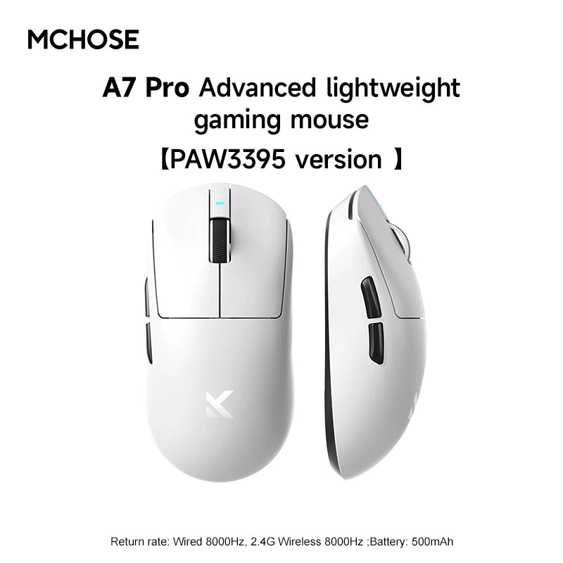 MCHOSE A7 Tri-Mode Wireless Gaming Mouse - PAW3395 42K DPI, Bluetooth/2.4GHz Dual Connection, Ultra-Lightweight for Esports&Offi