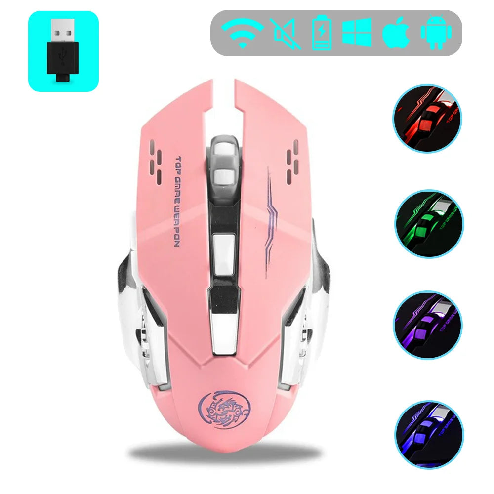 Wireless Mouse Gaming Computer Silent Rechargeable Bluetooth Mouse USB Mechanical E-Sports Backlight PC Gamer Mouse for Laptop