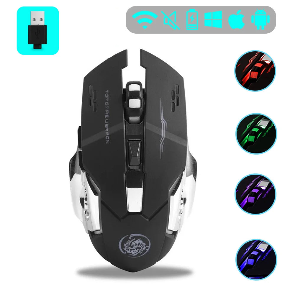 Wireless Mouse Gaming Computer Silent Rechargeable Bluetooth Mouse USB Mechanical E-Sports Backlight PC Gamer Mouse for Laptop