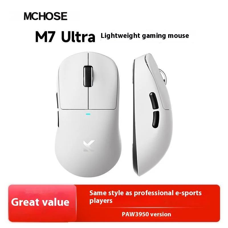 MCHOSE M7 Ultra Tri-Mode Wireless Gaming Mouse, Lightweight Esports with PAW3395 Sensor, Bluetooth for PC & Office
