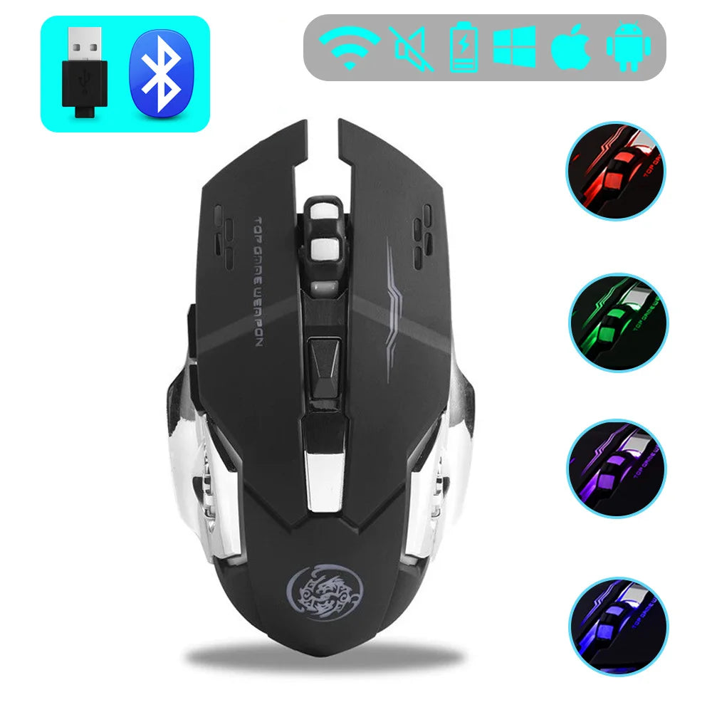Wireless Mouse Gaming Computer Silent Rechargeable Bluetooth Mouse USB Mechanical E-Sports Backlight PC Gamer Mouse for Laptop