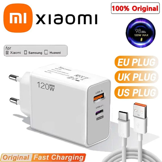 Xiaomi 120W Charger Turbo Fast Charging EU US UK Wall Hypercharge Adapter USB 6A Type C Cable For Xiaomi 13 12 11 Ultra Redmi