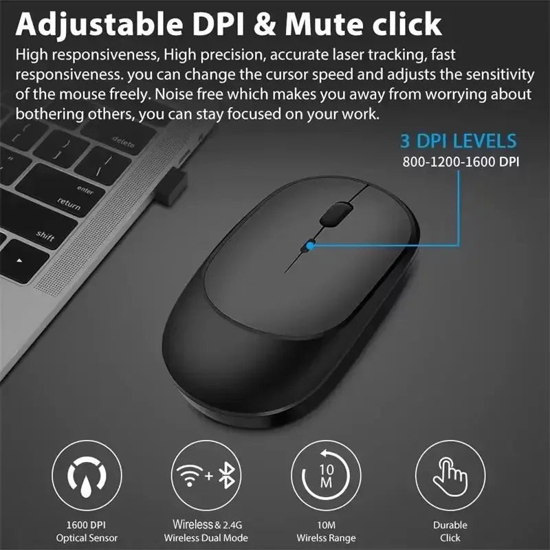 Xiaomi Bluetooth Wireless Mouse USB Rechargeable Ergonomics Adjustable DPI Office Silence Optical Electric Mouses 2.4G Keyboards