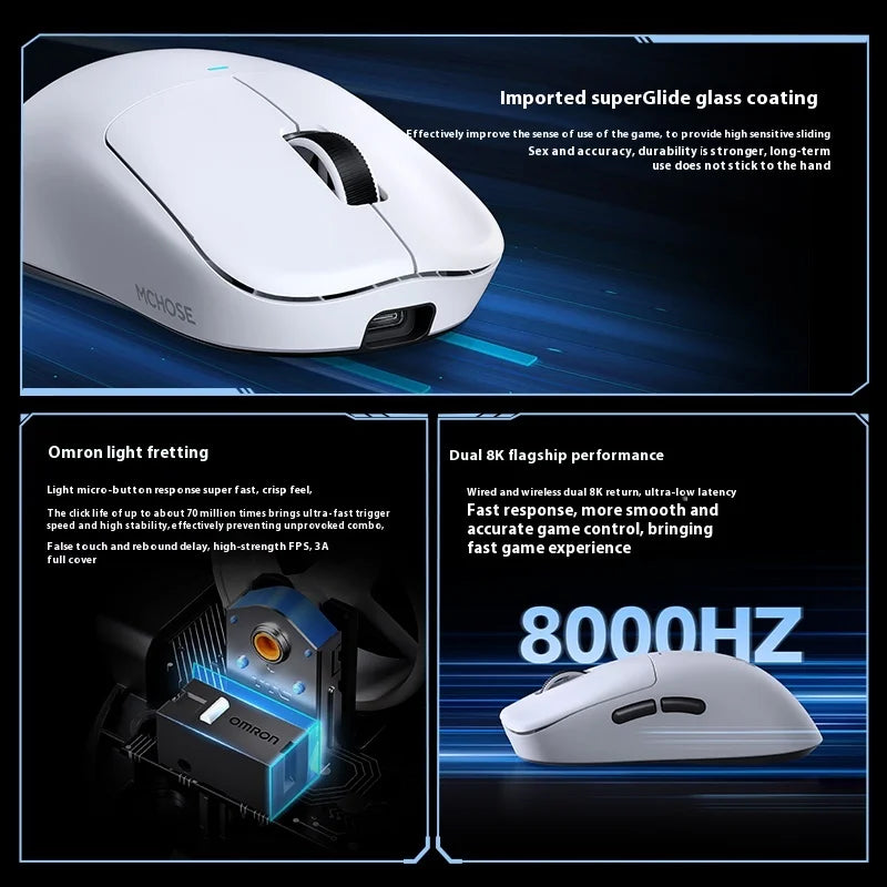 Mchose M7 Wireless E-Sports Mouse Tri Mode Bluetooth 2.4GHz Paw3395/3950 Lightweight Low Latency Customized Gaming Laptop Gift