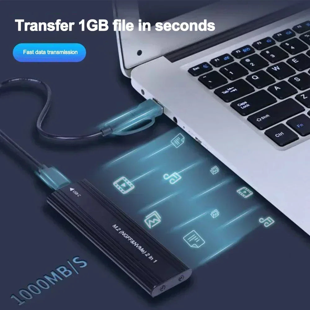 NVME M.2 Solid State Drive External Enclosure 2230/2242/2260/2280 M.2 to USB C 10Gbps SSD Aluminum Case Type A+C for M/M+B Key