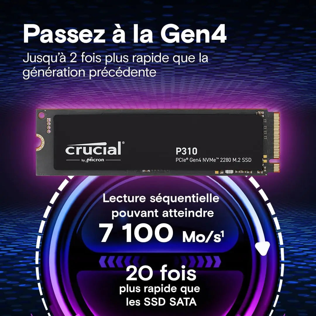 Crucial P310 1TB 2280 PCIe Gen4 3D NAND NVMe M.2 SSD Up to 7100 MB/s  Internal Solid State Drive