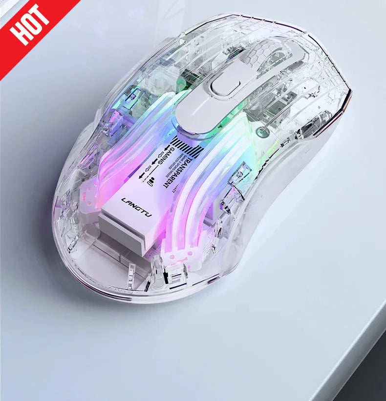 LangTu G4 Tri-mode Transparent Gaming Mouse E-sports Chip 3D Scroll Wheel 5 levels of DPI 7buttons Ergonomic Design Colorful RGB