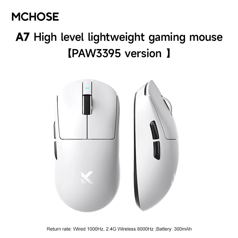 MCHOSE A7 Tri-Mode Wireless Gaming Mouse - PAW3395 42K DPI, Bluetooth/2.4GHz Dual Connection, Ultra-Lightweight for Esports&Offi